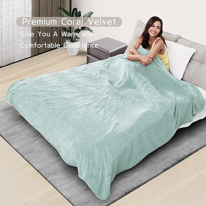 Electric Heated Blanket 72"x84" Full Size, Soft Coral Fleece with 4 Heating Levels and 10 Hours Auto-Off, Machine Washable, Cozy Plush Fabric for Home, Mint Green