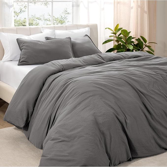Bare Home Microfiber Duvet Cover Set - Ultra Soft Washed Microfiber - Oversized King Size - Linen-Like Look - Easy Care - Breathable Fabric - Our Softest Duvet Cover Set (Oversized King, Grey)