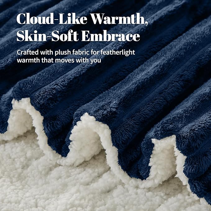 Electric Heated Blanket Full Size - 72"x84" Fast Heating Bed Blankets with 6 Heating Levels & 10 Hours Auto Off, Soft Ribbed Flannel Sherpa, Over-Heated Protection ETL, Navy Blue