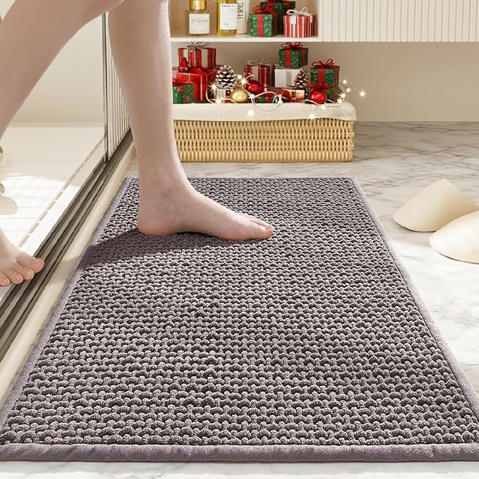 Bathroom Rugs Non Slip Washable, Super Absorbent Thin Bath Mat for Small Quick Dry Low Pile Bathroom Rug, (Light Gray, 24″x16″)