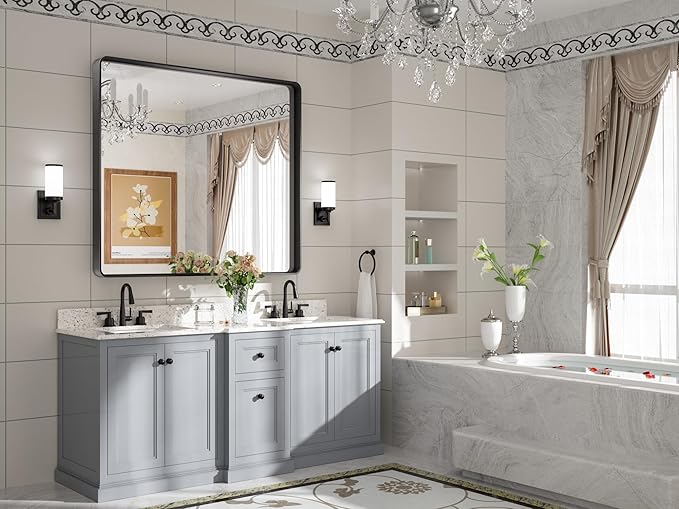 TETOTE Black Framed Mirrors for Bathroom, 42 x 36 Inch Modern Decorative Wall Mounted Rectangle Matte Framed Vanity Mirror (Horizontal/Vertical)