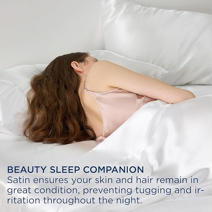 Bedsure White Satin Sheets King Size - 4 Piece Silky Bedsheets with 15 Inches Deep Pocket Fitted Bedsheet,1 Flat Sheet, 2 Satin Pillowcases, Good for Hair & Skin (King, White)