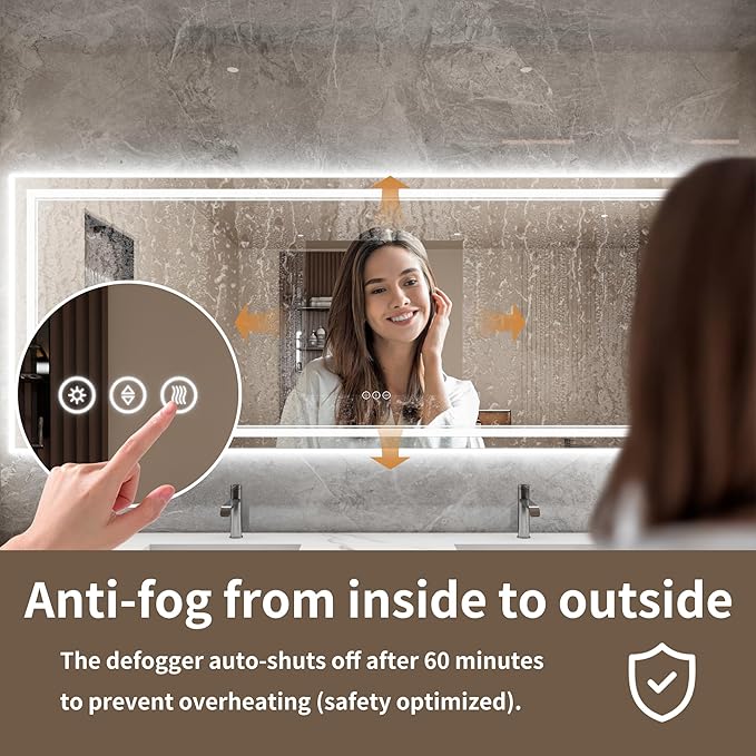 Bathroom Mirror with Lights 36"X96" with Front Light and Backlit, Tempered Glass, Wall Mount Horizontal/Vertical, Stepless Dimmable, 3 Colors, Anti Fog, Bathroom Memory LED Mirror