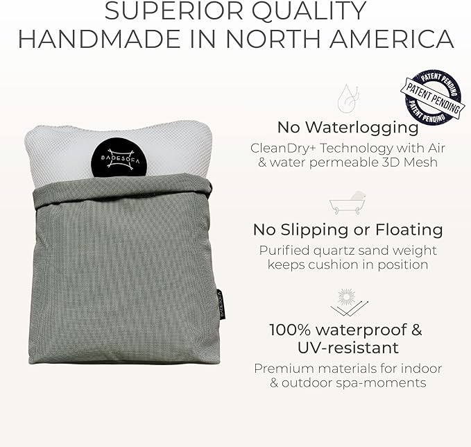 BADESOFA® Luxury Bath Pillow Set 2-Piece – Large Back Pillow & Foot Pillow for Tub – Spa-Grade Comfort for Head, Neck, Back & Feet – Quick Drying Bathtub Cushion Set in Grey