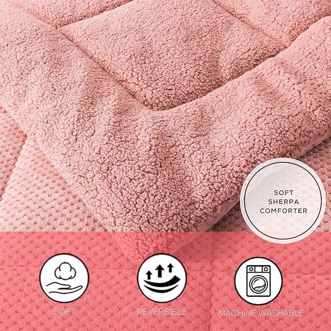 KASENTEX Super Ultra Sof Luxury Plush Sherpa Comforter, Cozy Reversible Fleece - Goose Down Alternative, Machine Washable Bedding, Sunset Rose Pink, Twin/Twin XL Size