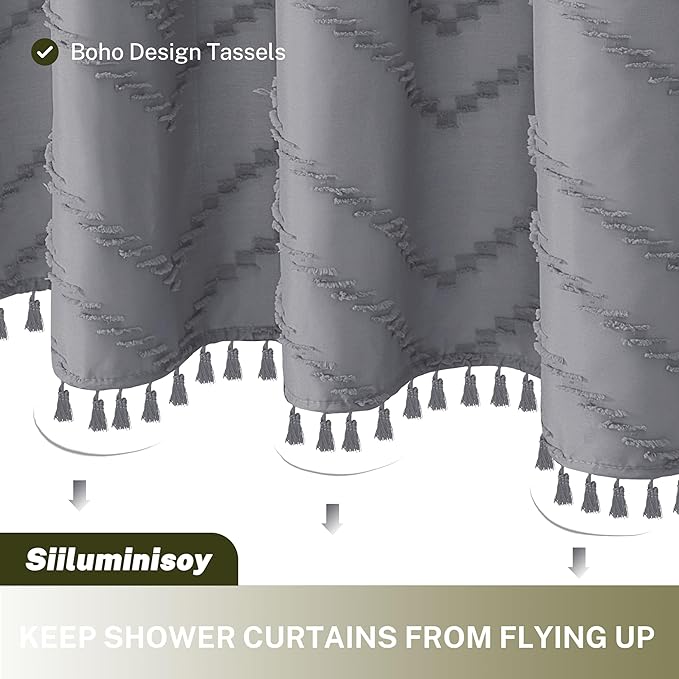 Stall Shower Curtain 36x72 Grey Fabric Shower Curtain Stall Size Cloth Shower Curtains Tufted Chevron Striped Textured Modern Farmhouse Minimalist for Bathroom Decor