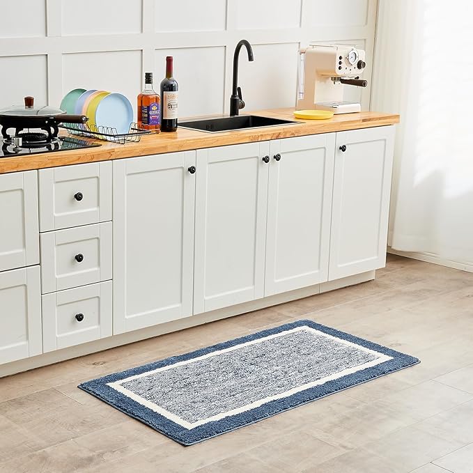 CozeCube Bath mats for Bathroom Non Slip, Fluffy Absorbent Microfiber Bath mat Washable, Aesthetic Bathroom Rugs, Large Navy Blue Bath mat, Navy Blue, 36" x 24"