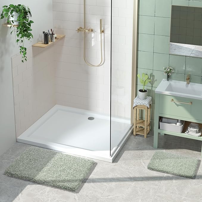 Yimobra Light Green and White Bath Rugs for Bathroom 32x20, Ultra Soft and Water Absorbent Bath Mats, Non Slip Plush Shower Rugs, Microfiber Thick Matts for Bathroom Floor/Tub, Machine Washable
