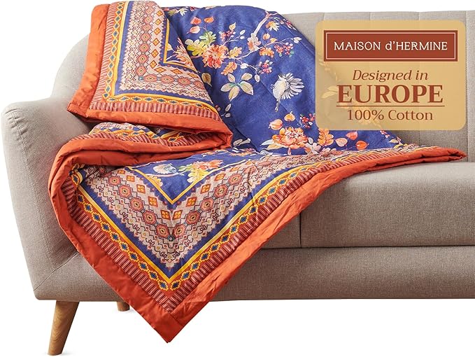 Maison d' Hermine Throw Blanket for Couch Lightweight Soft Warm Breathable Cotton Throw Blankets for Bed Girls Boys Women Men Gifts Sofa Travel Living Room Chair Bedding (60"x80", Kelim)