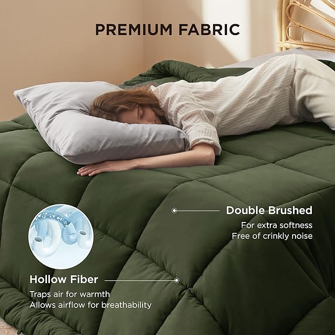 Bedsure Comforter Duvet Insert - Quilted Comforters Cal King Size, All Season Duvet, GentleSoft Down Alternative Bedding, with 8 Tabs, Gifts for Women/Men, Olive Green, California King 96 X 102 Inches