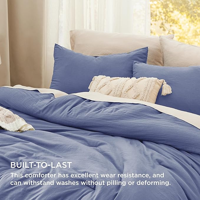 Bedsure King Size Comforter Set, Blue Soft Prewashed Bedding for All Seasons, 3 Pieces GentleSoft™ Warm Down Alternative Bed Set, 1 Lightweight Comforter (104"x90") and 2 Pillowcases (20"x36")