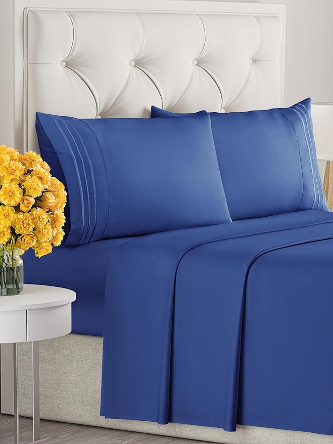 Queen Size 4 Piece Sheet Set - Extra Soft, Breathable & Cooling Sheets - Hotel Luxury Durable Bed Sheets for Women & Men - Deep Pockets, Easy-Fit & Wrinkle-Free Sheets - Cobalt Blue Oeko-Tex Sheets