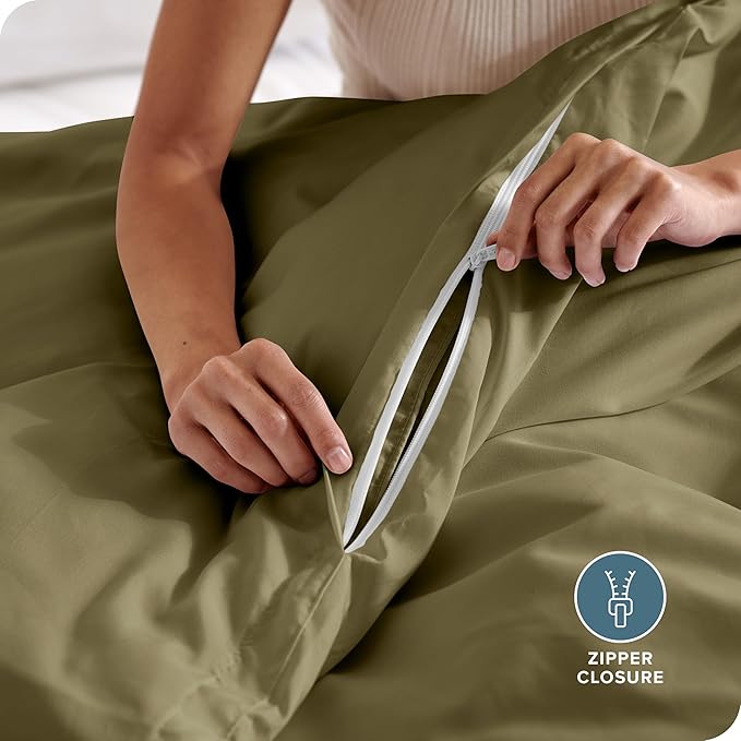 Bare Home Bedding Duvet Cover California King Size - Premium 1800 Super Soft Collection - Lightweight, Cooling - Soft Breathable Bedding Duvet Cover (Cal King, Olive)