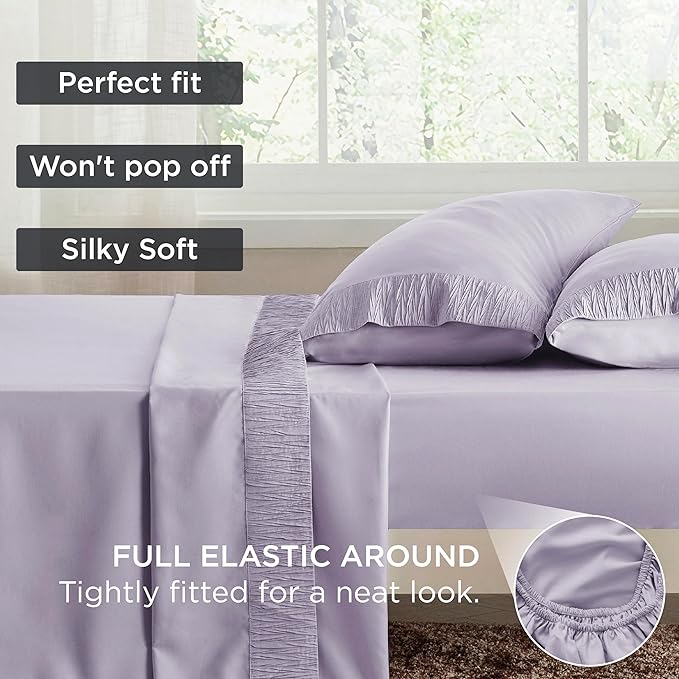 Bedsure Queen Sheet Set - 4 Pieces Soft Queen Size Sheets - Breathable & Cooling - Hotel Luxury - Easy Care Polyester Microfiber Bedding for Women, Men, Lavender