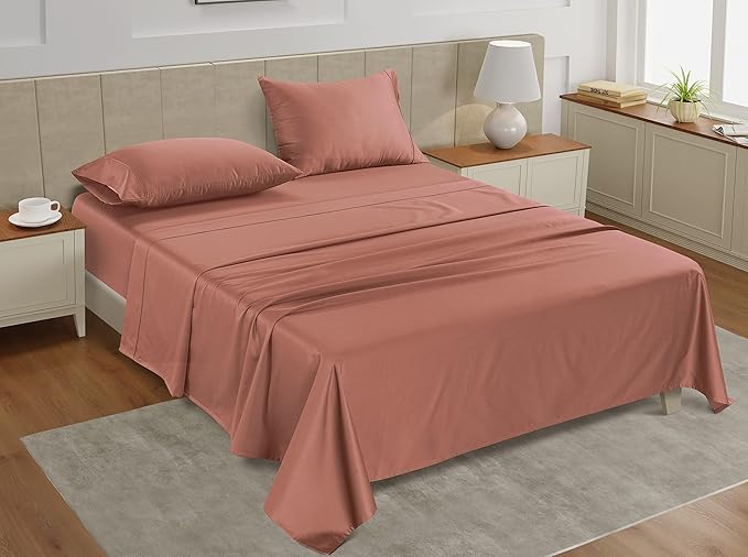 LANE LINEN Full Size Sheet Set – 450 Thread Count Soft & Breathable100% Cotton Sheets, 15” Deep Pocket Fully Elasticized Fitted Sheet, Luxury Hotel Quality Bedding, Rose Dawn