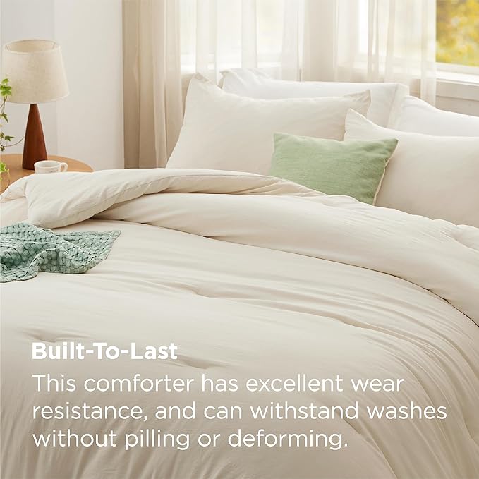 Bedsure Oversized Queen Comforter Set, Cream Soft Prewashed Bed Comforter for All Seasons, 3 Pieces Warm Bedding Sets, 1 Lightweight Comforter (98"x98") and 2 Pillowcases (20"x26")
