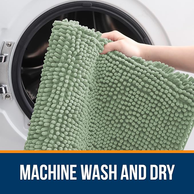 OLANLY Bathroom Rugs 47x20, Extra Soft Absorbent Chenille Bath Rugs, Rubber Backing Quick Dry, Machine Washable Bath Mats for Bathroom Floor, Tub and Shower, Home Decor Accessories, Sage Green