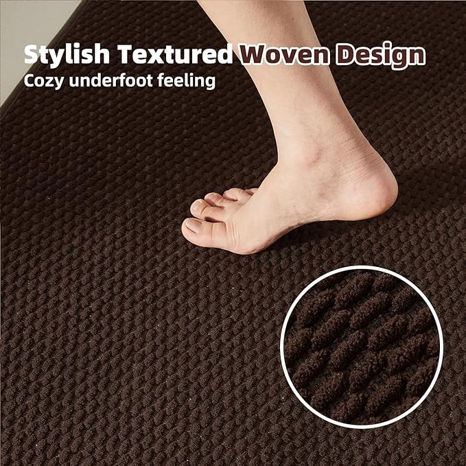 Bathroom Rugs Non Slip Washable, Super Absorbent Thin Bath Mat Quick Dry Low Pile Bathroom Rug, Brown 24"x36"