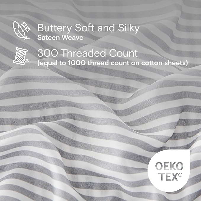 DOZ Duvet Cover Set, 100% Viscose derived from Bamboo, Organically Grown, Buttery Soft, Cooling Duvet Covers, High GSM, 1 Duvet Cover and 2 Pillowcases, 90"x90" (Stripe, Full/Queen)