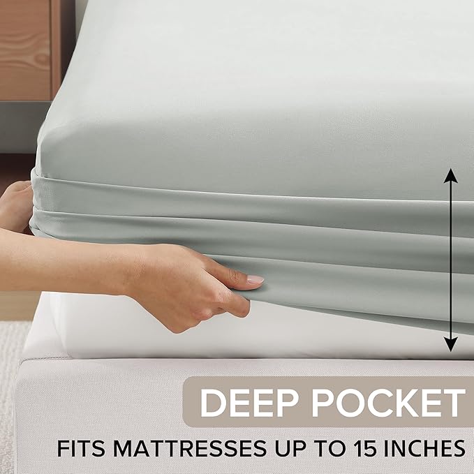 UGG Split King Sheet Set 5-Piece Luxury Cooling Sheets Deep Pockets Premium Bedding with 2 Shams Machine Washable Soft Lightweight Set for Adjustable Bed, Split King, Green (Hedi)