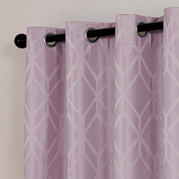 Amazon Basics Jacquard 2-Piece 100% Blackout Curtains, Living Room and Bedroom Drapes, Thermal Insulated Window Treatment, 52"x63", Pink
