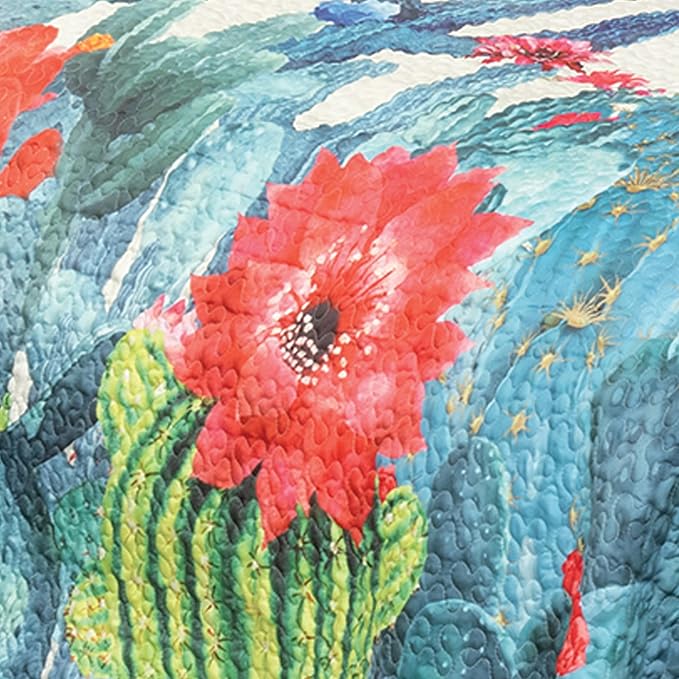 BLACK FOREST DECOR Blooming Desert Cactus Quilt Bed Set - Queen, Western Style, Bright Desert-Inspired Bedding, Machine Washable