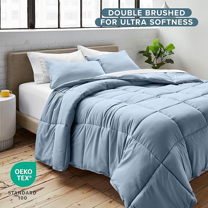 Bare Home Comforter Set - Queen Size - Ultra-Soft - Goose Down Alternative - Premium 1800 Series - All Season Warmth (Queen, Dusty Blue)
