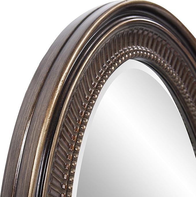 Howard Elliott Ethan Bronze Oval Decorative Wall Hanging Mirror, Vintage Oval Mirror for Wall Decor Resin Frame Vanity Mirror Perfect for Living Room, Bedroom & Home Decor, 21 x 31 Inch
