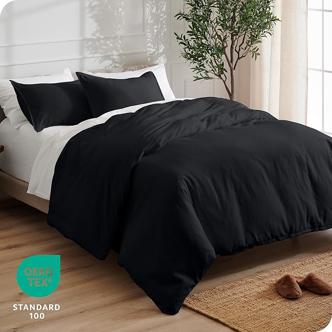 Bare Home Bedding Duvet Cover Oversized King Size - Premium 1800 Super Soft Collection - Lightweight, Cooling Duvet Cover - Soft Breathable Bedding (Oversized King, Black)