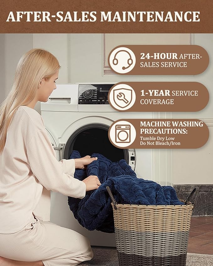CAROMIO Heated Throw Blanket - Thick Tufted Sherpa Electric Blanket Throw with 10 Heating Levels and 10 Time Settings, ETL Certified Machine Washable Fast Heating Blanket Throw 50"×60", Navy Blue
