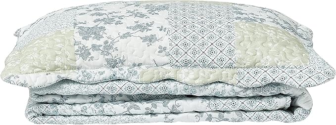Brilliant Sunshine Multi Blue and Beige Floral Patchwork, 2-Piece Quilt Set with 1 Sham, Reversible Bedspread, Soft Lightweight Coverlet, All-Season, Twin, Blue White