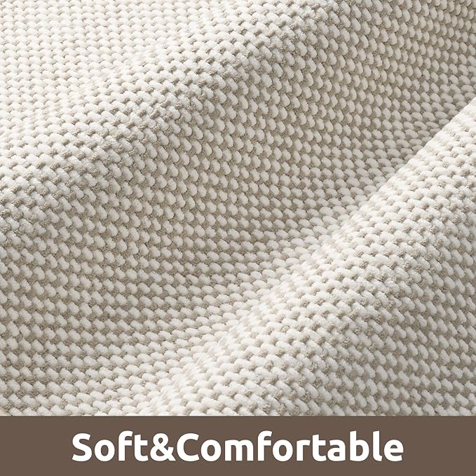 AMOAMI Chenille Bath Mat Super Absorbent Bathroom Mat Quick Dry Low Pile Bath Mats for Bathroom Washable Rubber Backed Bathroom Runners Fit Under Door, Front of Bathtub, Sink, Beige&White 17"x59"