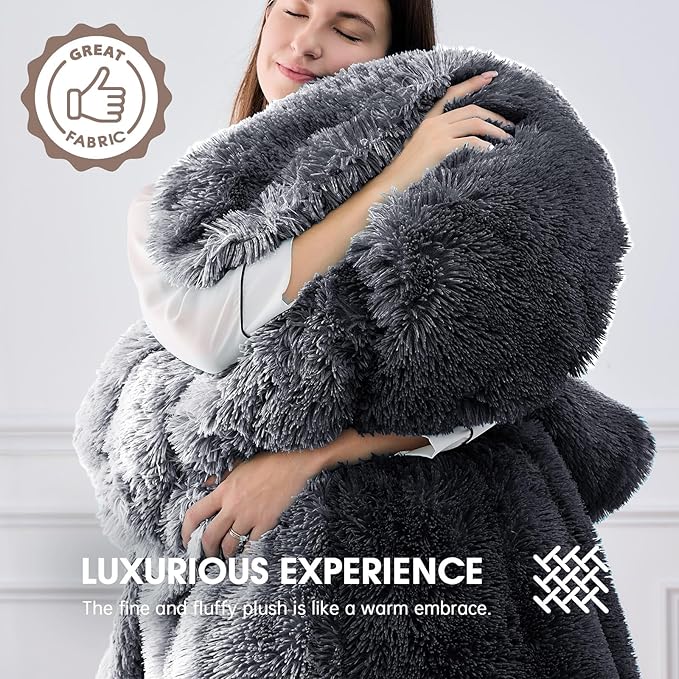 Heated Electric Blanket Queen–Faux Fur with Soft Thick SherpaWarm Winter Birthday Gifts for Women Grandma,Dual Control,10 Heat Settings,5 Time Settings, 84x90, Foggy Dusk
