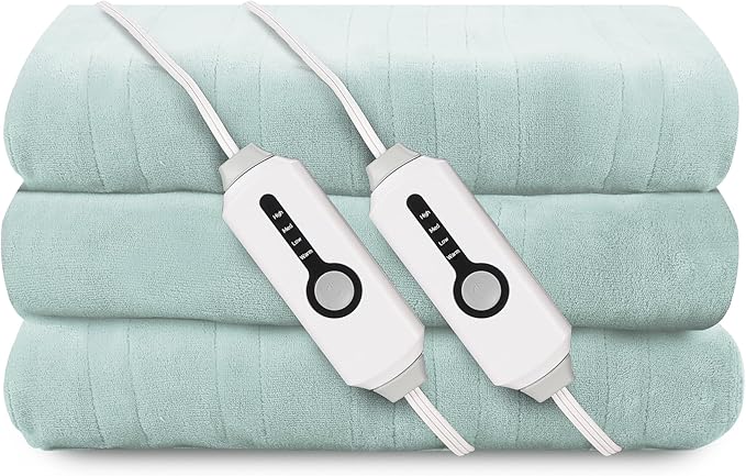 Electric Heated Blanket 84"x90" Queen Size, Soft Coral Fleece, Dual Controllers with 4 Heating Levels and 10 Hours Auto-Off, Machine Washable, Cozy Plush Fabric for Home, Mint Green
