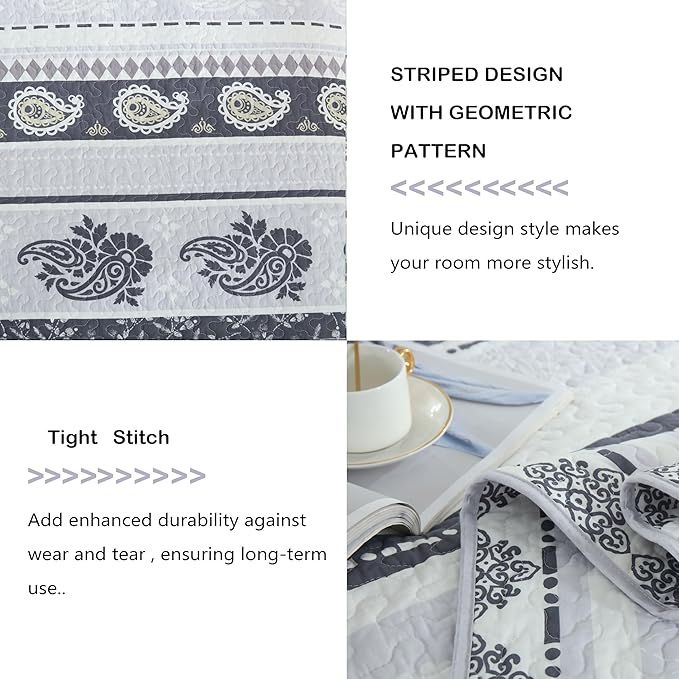 Quilt King Size,Cotton Bedding Set, Purple King Size Comforter, Luxury Striped Bed Set, Reversible Bedspread All Seasons,Lightweight Soft 3 Piece