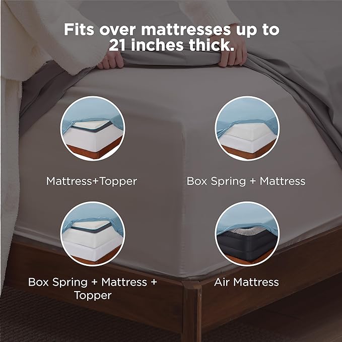 Bedsure Deep Pocket Twin Sheets Set - Fits Mattresses Up to 21 Inches Thick -3 Piece GentleSoft Bed Sheets, Moisture Wicking, Soft & Cooling Bedsheet & Pillowcases, Easy & Secure Fit, Mineral Blue