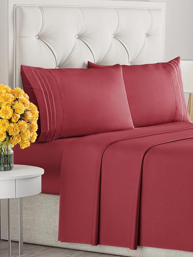 Queen Size 4 Piece Sheet Set - Extra Soft, Breathable & Cooling Sheets - Hotel Luxury Durable Bed Sheets for Women & Men - Deep Pockets, Easy-Fit & Wrinkle-Free Sheets - Berry Oeko-Tex Bed Sheet Set