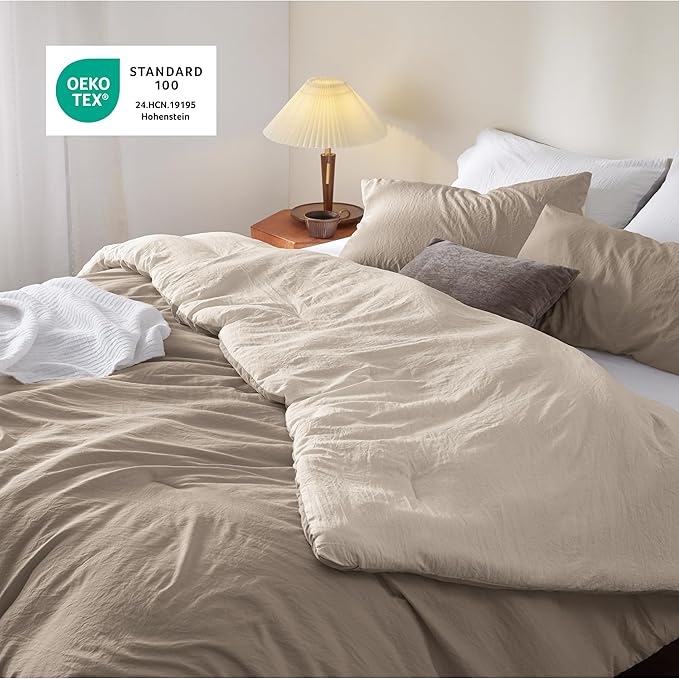 Bedsure Queen Size Comforter Set, Reversible Khaki Soft Prewashed Bedding for All Seasons, 3 Pieces Warm Down Alternative Bed Set, 1 Lightweight Comforter (90"x90") and 2 Pillowcases (20"x26")