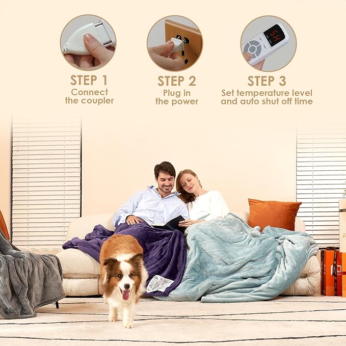 EHEYCIGA Heated Blanket Electric Blanket Queen Size - Heating Blanket with 9 Heating Levels & 10 Hours Auto Off, Soft Cozy Sherpa Washable Dual Control Blanket with Fast Heating, 84 x 90 Inches
