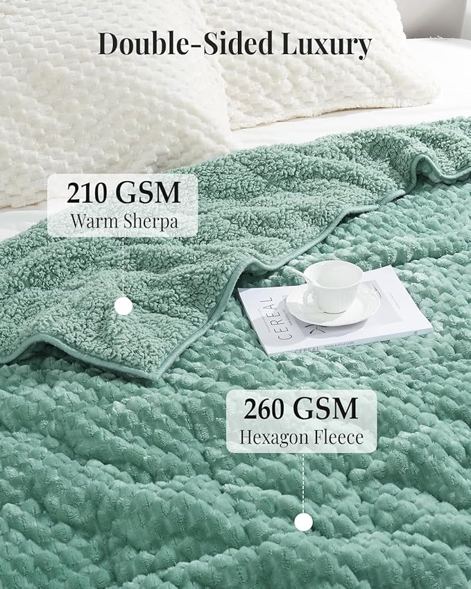 Topblan Sherpa Weighted Blanket for Adluts, Soft Cozy Jacquard Fleece Weighted Blankets Twin Size 15lbs, Thick Heavy Blanket for Sleeping, 48 x 72 inches, Sage Green