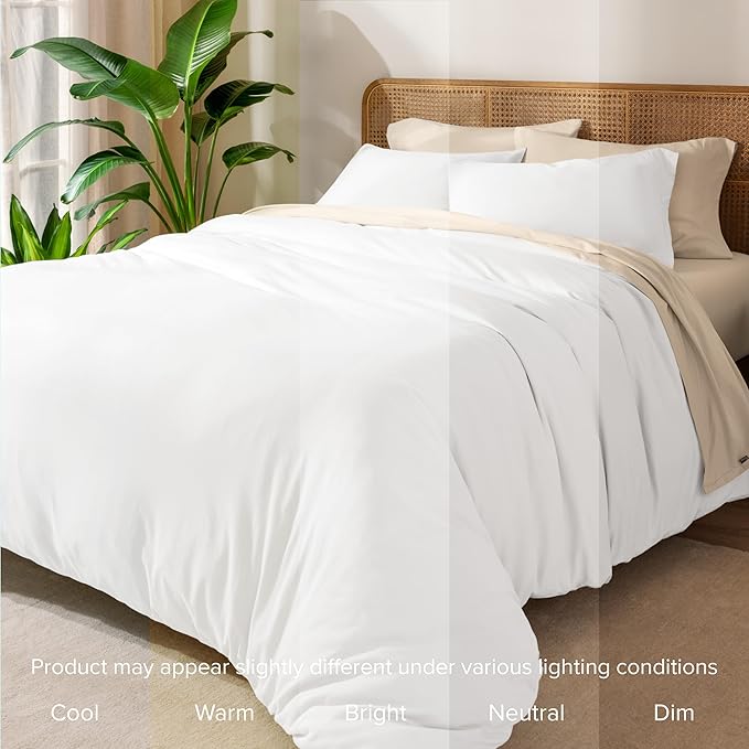 Bare Home 100% Organic Cotton Jersey Duvet Cover Set - King/Cal King Size - Ultra Soft - 100% Cotton - 3pcs - Corner Ties - Button Closure - Envelope Pillowcases (King/Cal King, White)