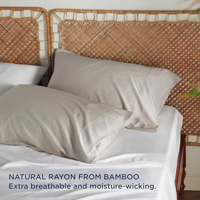Bedsure Cooling Pillow Cases Standard Size, Rayon Derived from Bamboo Standard Pillowcases, Line Pillow Cases Set of 2, Breathable & Soft Bedding Pillow Covers with Envelope Closure, 20x26 Inches
