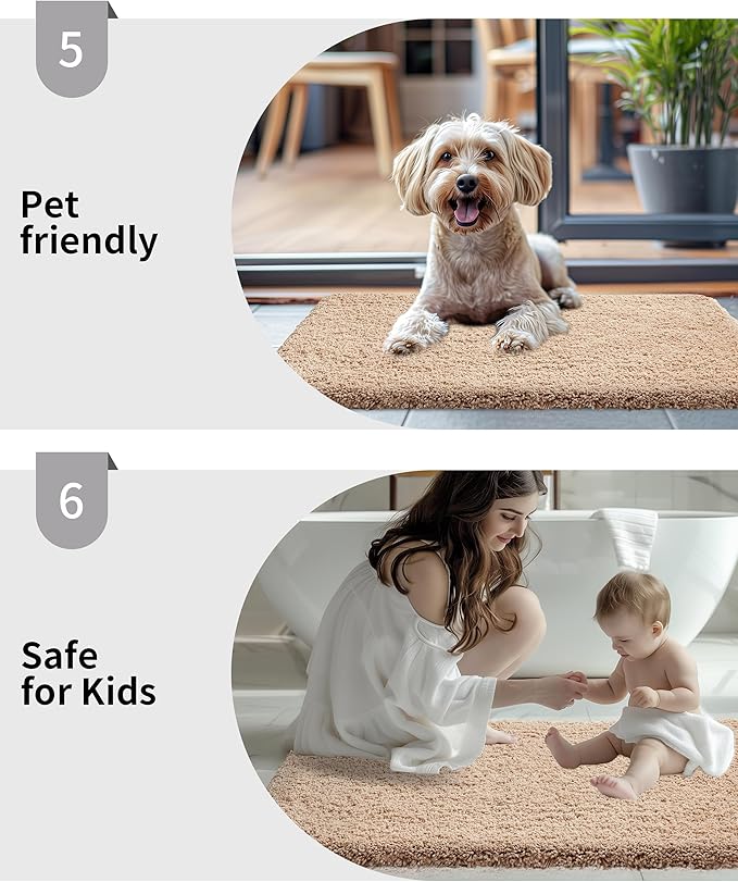 Beige Bathroom Rug 24x48 Non Slip Fluffy Bath Mat for Bathroom Floor Washable Plush Luxury Bath Rug for Tub Soft Shaggy Absorbent Shower Sink Mat