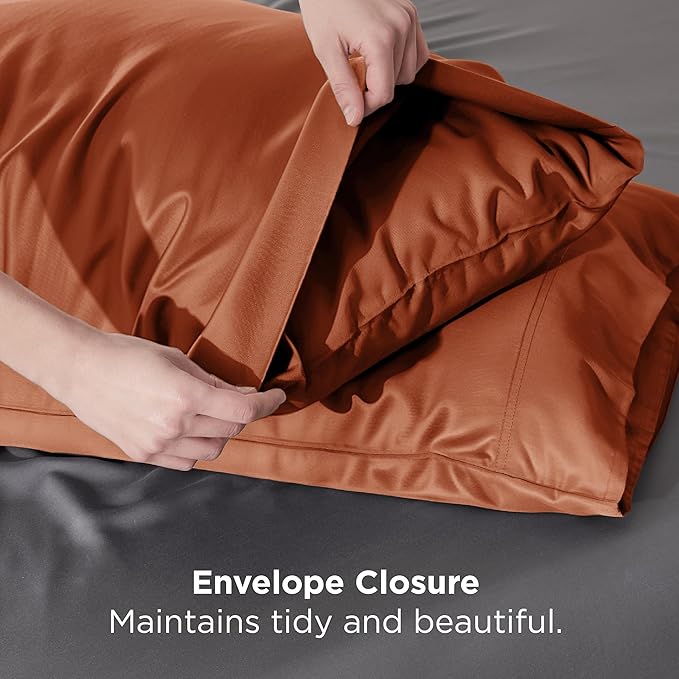 Bedsure Pillow Cases Standard Size, Cooling Pillow Cases, Rayon Derived from Bamboo Burnt Orange Pillowcases Standard Set of 2, Breathable & Soft Pillow Covers with Envelope Closure, 20x26 Inches
