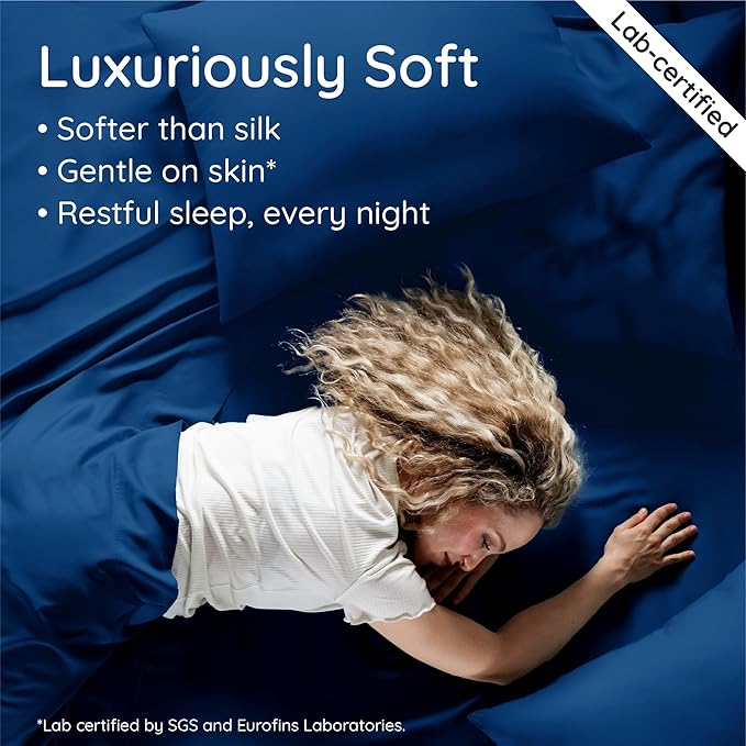 Bambaw 100% Viscose Derived from Bamboo Fitted Sheet Twin Size, Cooling Fitted Sheet Twin Size, 15’’ Deep Twin Size Fitted Sheets Only, Navy Blue Fitted Sheet Only, Soft Fitted Sheet (Navy Blue)