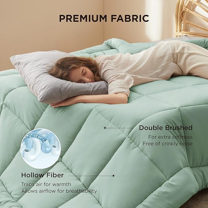 Bedsure Comforter Duvet Insert - Quilted Comforters Queen Size, All Season Duvet, GentleSoft Down Alternative Bedding, with 8 Tabs, Gifts for Women/Men, Sage Green, Queen 88 x 88 Inches