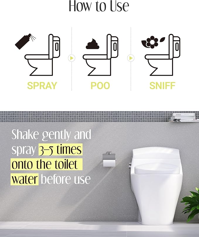 Pre-Poop Aromatic Bathroom Toilet Spray, Potty Deodorizer, Neutralize Bad Odors (5.07 fl.oz.) - Fresh Eucalyptus and Bergamot Scent