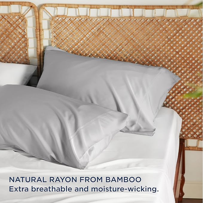 Bedsure Pillow Cases Queen, Cooling Pillow Cases, Rayon Derived from Bamboo Light Grey Pillowcases Queen Size Set of 2, Soft & Breathable Bedding Pillow Covers with Envelope Closure, 20x30 Inches