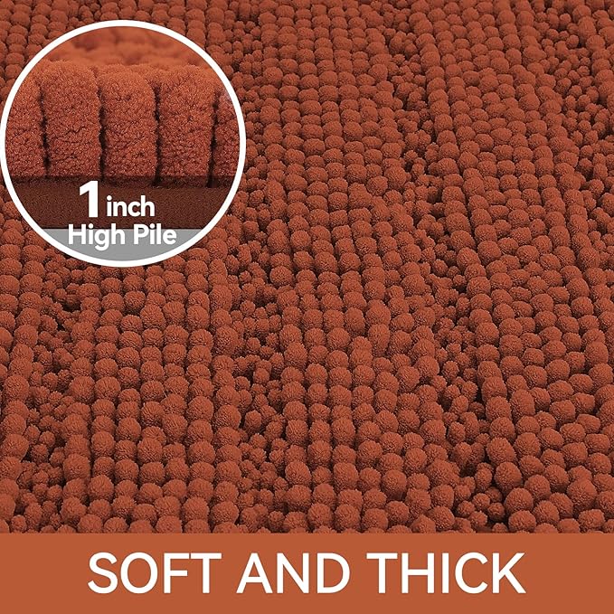 Bcoimo 44"×24" Chenille Bath Mat – Non-Slip with Backing Bath Rug Ultra-Absorbent and Machine Washable Bathroom Mat Quick-Dry Design. Ideal for Bathroom and Tub Areas