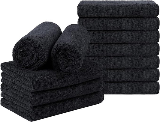 Orighty Black Salon Towel, Pack of 12 (Not Bleach Proof, 16 x 29 Inches) Super Soft and Absorbent Microfiber Hair Salon Towels for Salon, Hand, Gym, Bath, Spa and Home Hair Care